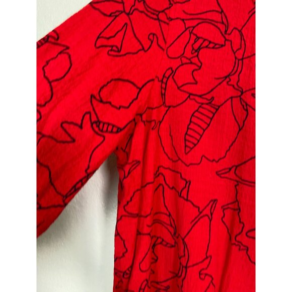 Ali Miles Red Floral Asymmetrical Tunic Top size Small Lagenlook Boho - Picture 8 of 16